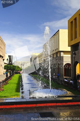 Image of Plaza Tapatia with fountain in Guadalajara, Jalisco, Mexico