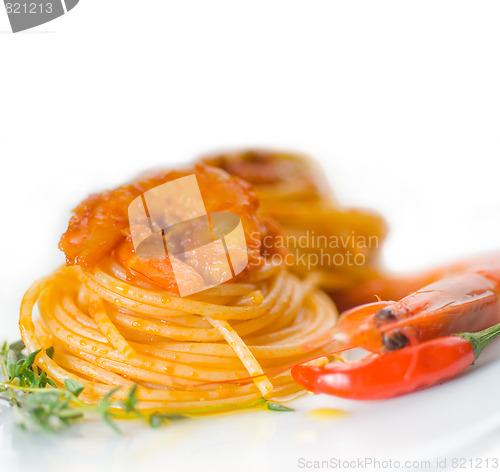 Image of pasta and spicy shrimps