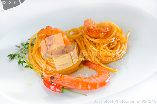 Image of pasta and spicy shrimps