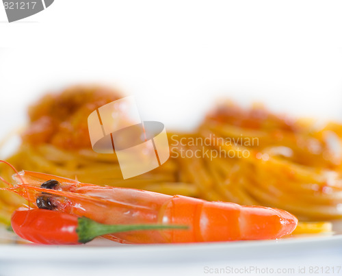 Image of pasta and spicy shrimps