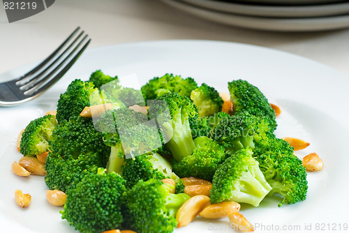 Image of fresh sauteed broccoli and almonds