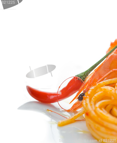 Image of pasta and spicy shrimps