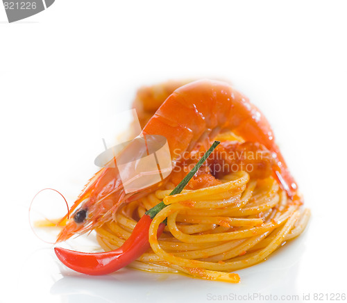 Image of pasta and spicy shrimps