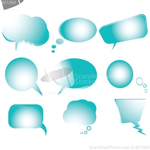 Image of Collection of stylized blue text bubbles, vector isolated object