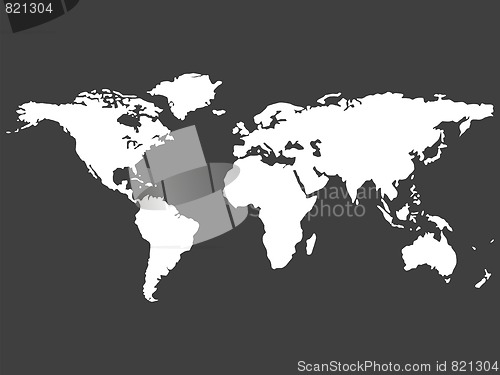 Image of white world map isolated on gray background