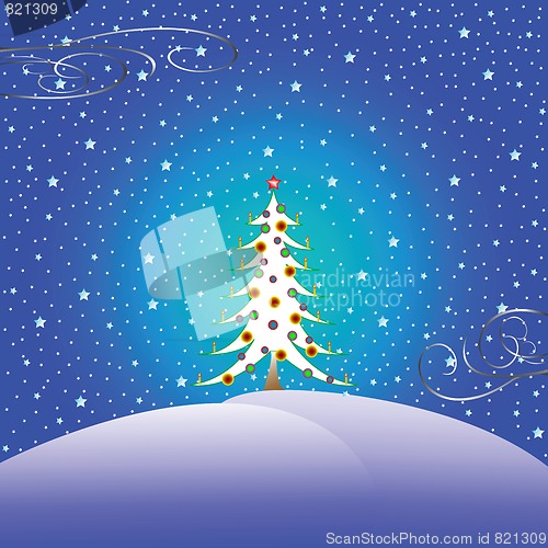 Image of stars snow and christmas tree
