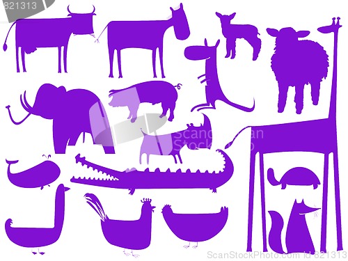 Image of animal purple silhouettes isolated on white background