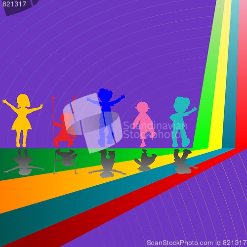 Image of silhouettes of children playing on purple background