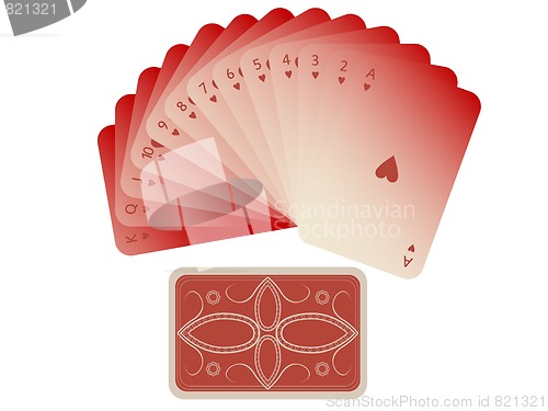 Image of hearts cards fan with deck isolated on white