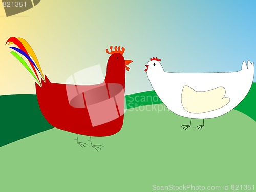 Image of chicken and rooster drawing
