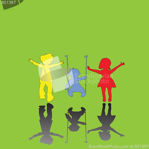Image of happy little children on green background