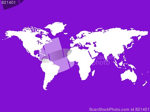 Image of white world map isolated on purple