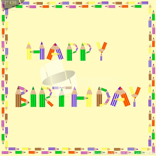 Image of happy birthday pencils alphabet  on brown background
