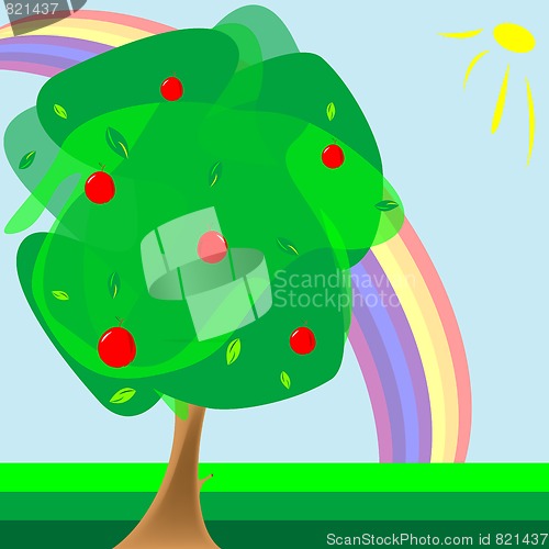 Image of apple tree and rainbow