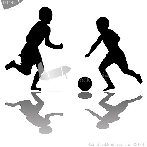 Image of kids playing soccer (black) isolated on white background