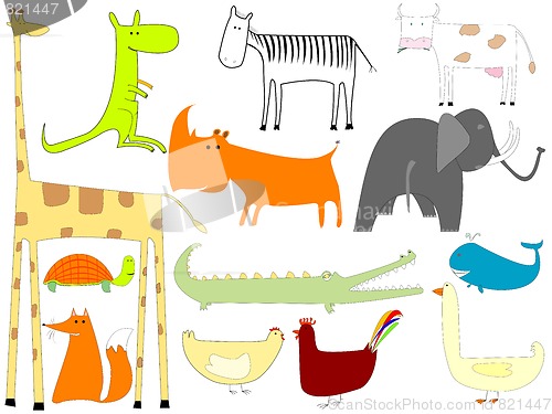 Image of drawing of animals isolated on white background