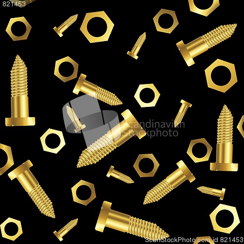 Image of screws and nuts over black background