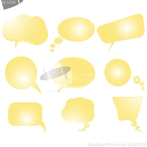 Image of Collection of stylized yellow text bubbles, vector isolated obje