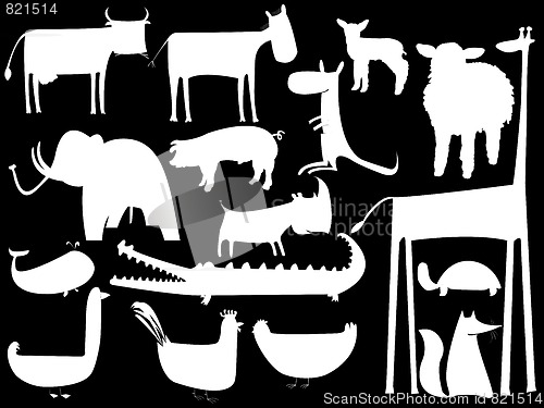 Image of animal white silhouettes isolated on black background