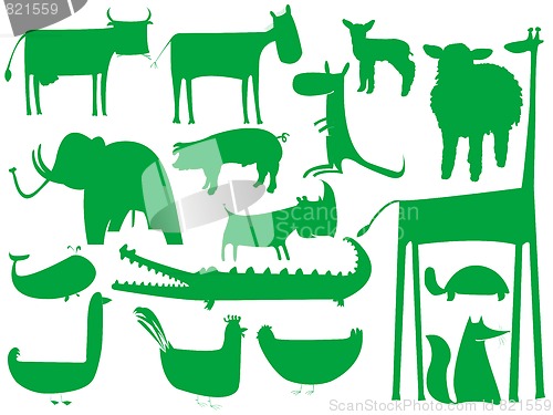 Image of animal green silhouettes isolated on white background