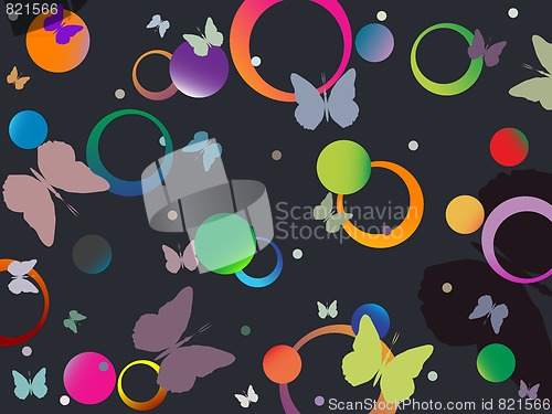 Image of butterflies and bubbles in retro colors