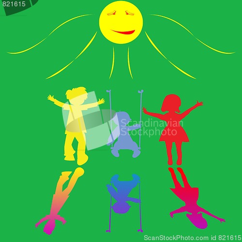 Image of happy little children playing on sunny background