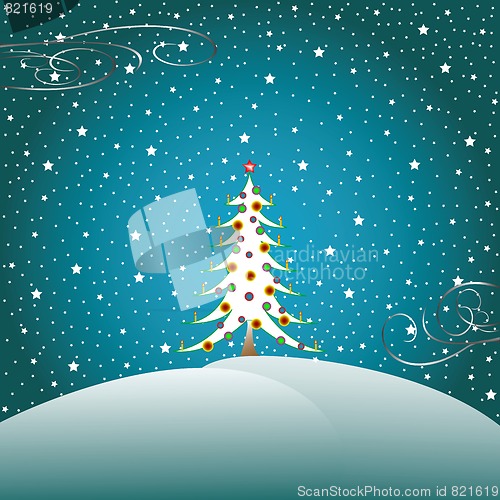 Image of stars, snow and christmas tree 2