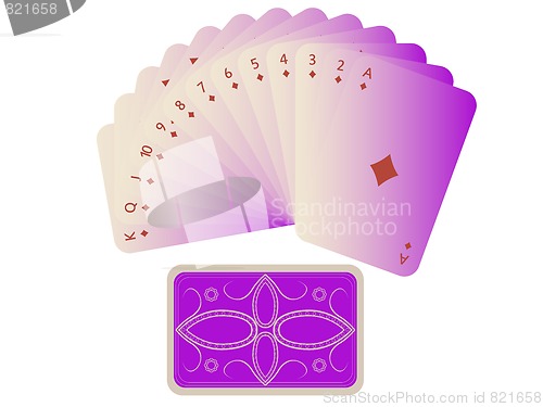 Image of diams cards fan with deck isolated on white