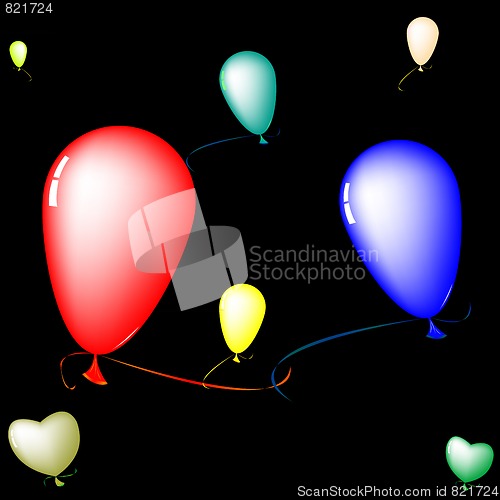 Image of colored baloons over black background