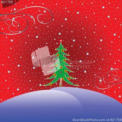 Image of christmas tree with stars background
