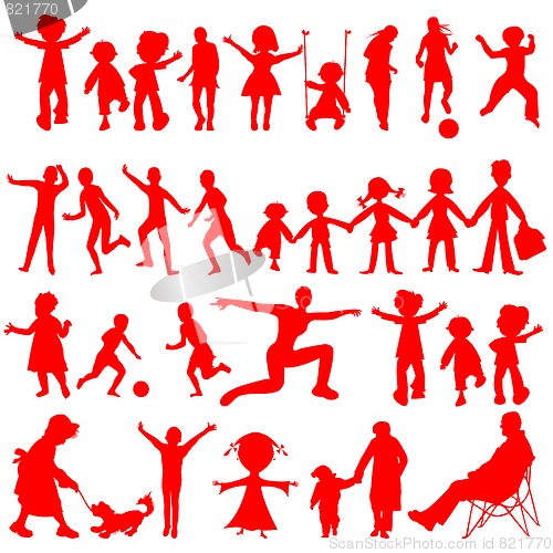 Image of peoples red silhouettes isolated on white background