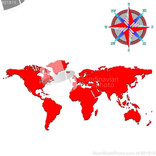 Image of red world map with wind rose