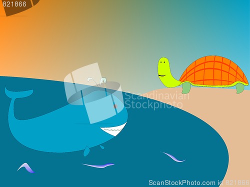 Image of drawing of a whale and turtle