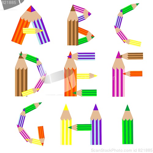 Image of pencils alphabet A-I
