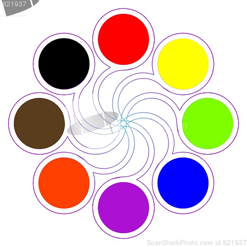 Image of round color palette with eight basic colors