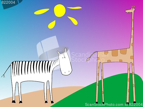 Image of drawing of a zebra and giraffe