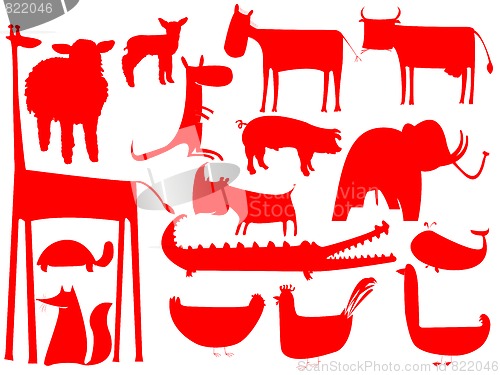 Image of animal red silhouettes isolated on white background
