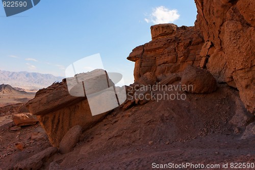 Image of Scenic weathered orange rock in stone desert