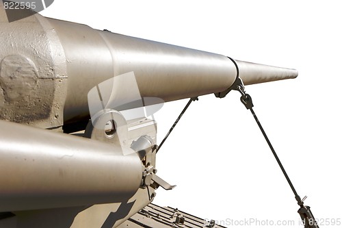 Image of Barrel of large caliber self-propelled gun in perspective isolated