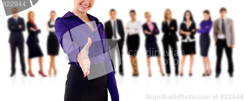 Image of businesswoman welcoming