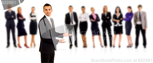 Image of businessman welcoming to his team