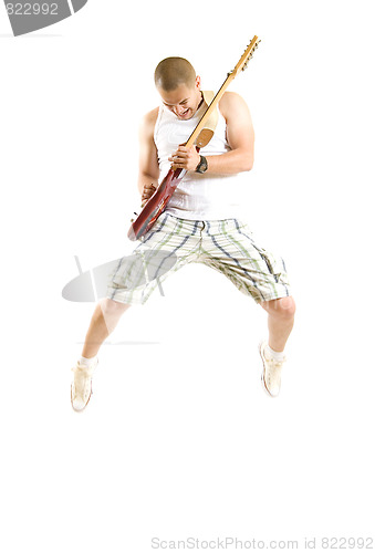 Image of passionate guitarist jumps