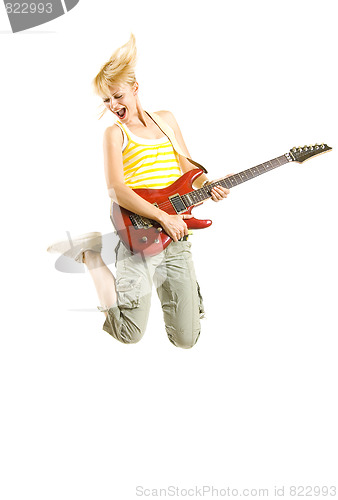 Image of woman guitarist jumps
