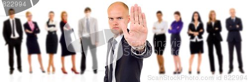 Image of business executive saying stop