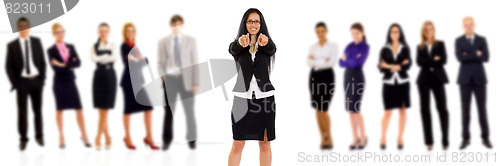 Image of businesswoman with glasses and her team