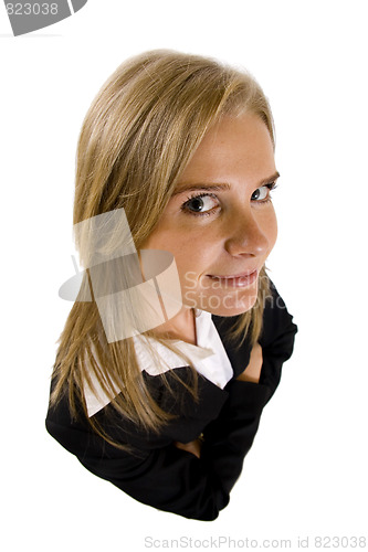 Image of dynamic view of serious businesswoman