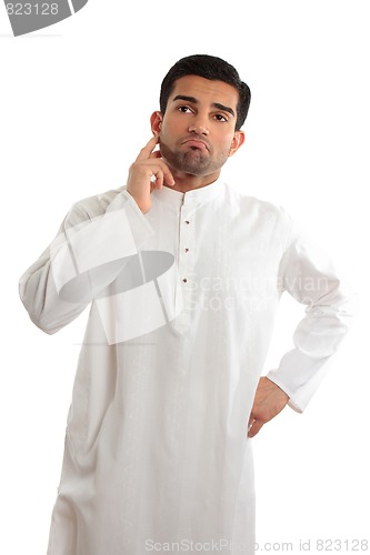 Image of Worried troubled ethnic man wearing a kurta