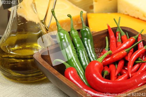 Image of Olive jar and peppers