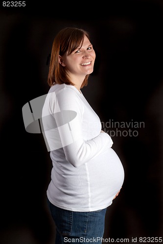 Image of Happy Pregnant Mommy On Black