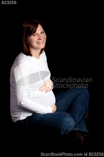 Image of Sitting Pregnant Mommy On Black